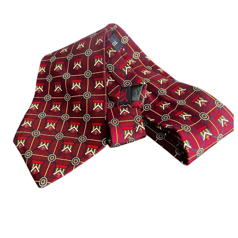 Tommy Hilfiger Maroon Navy Yellow Silk Neck Tie
